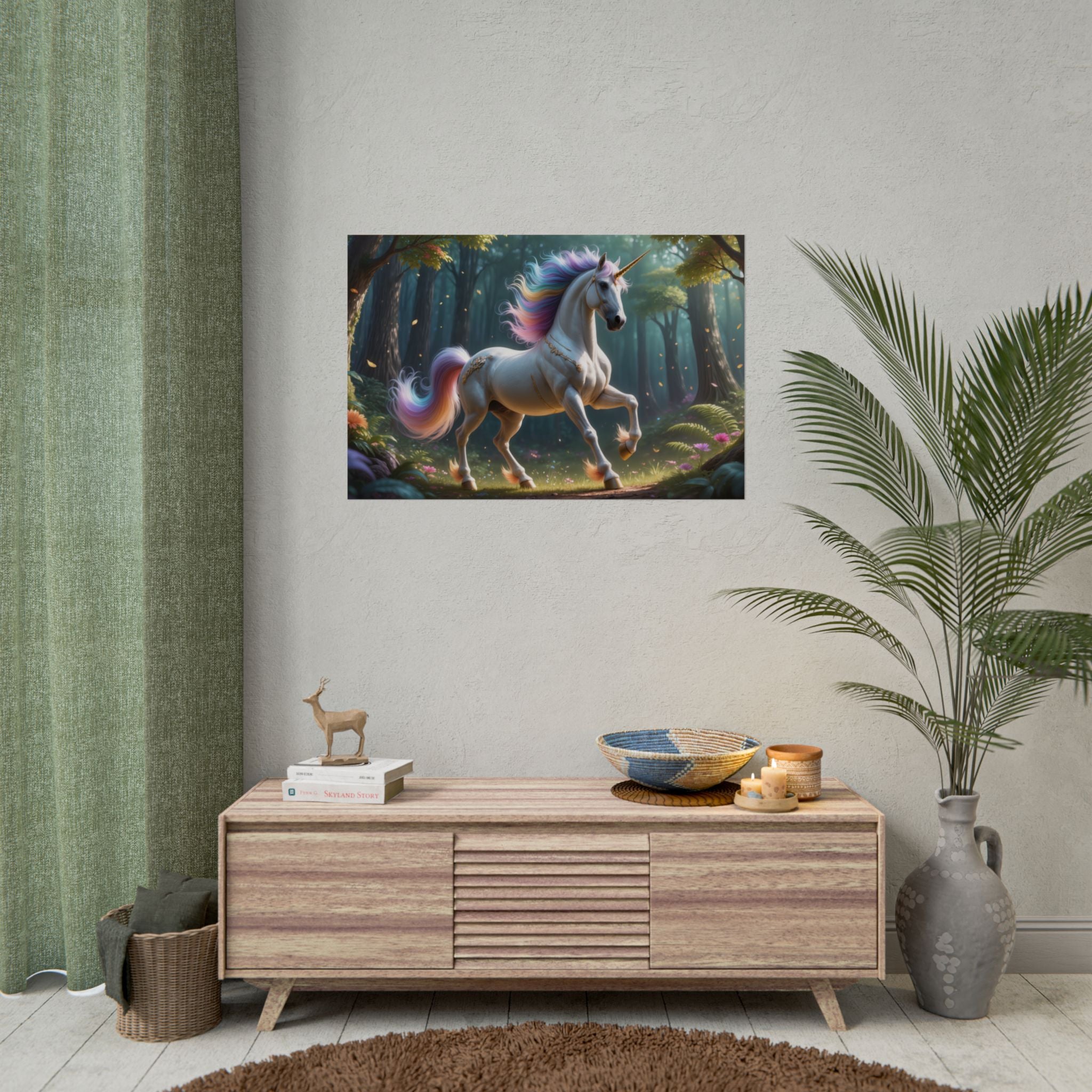 Unicorn Forest  Rainbow Mane Fantasy Wall Art (Rolled Poster)