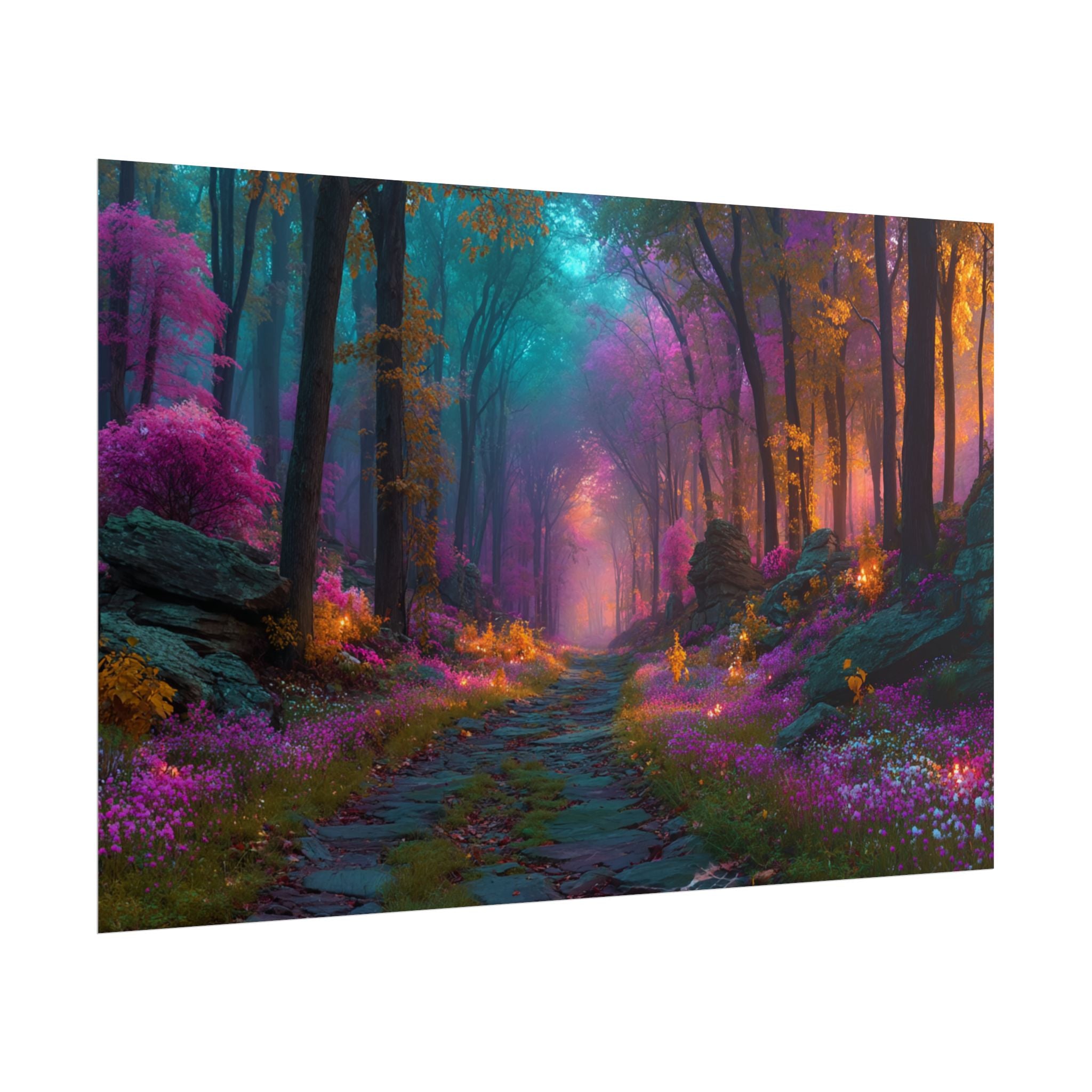 Fantasy Forest Rolled Poster Dreamy Purple & Teal Woodland Wall Art