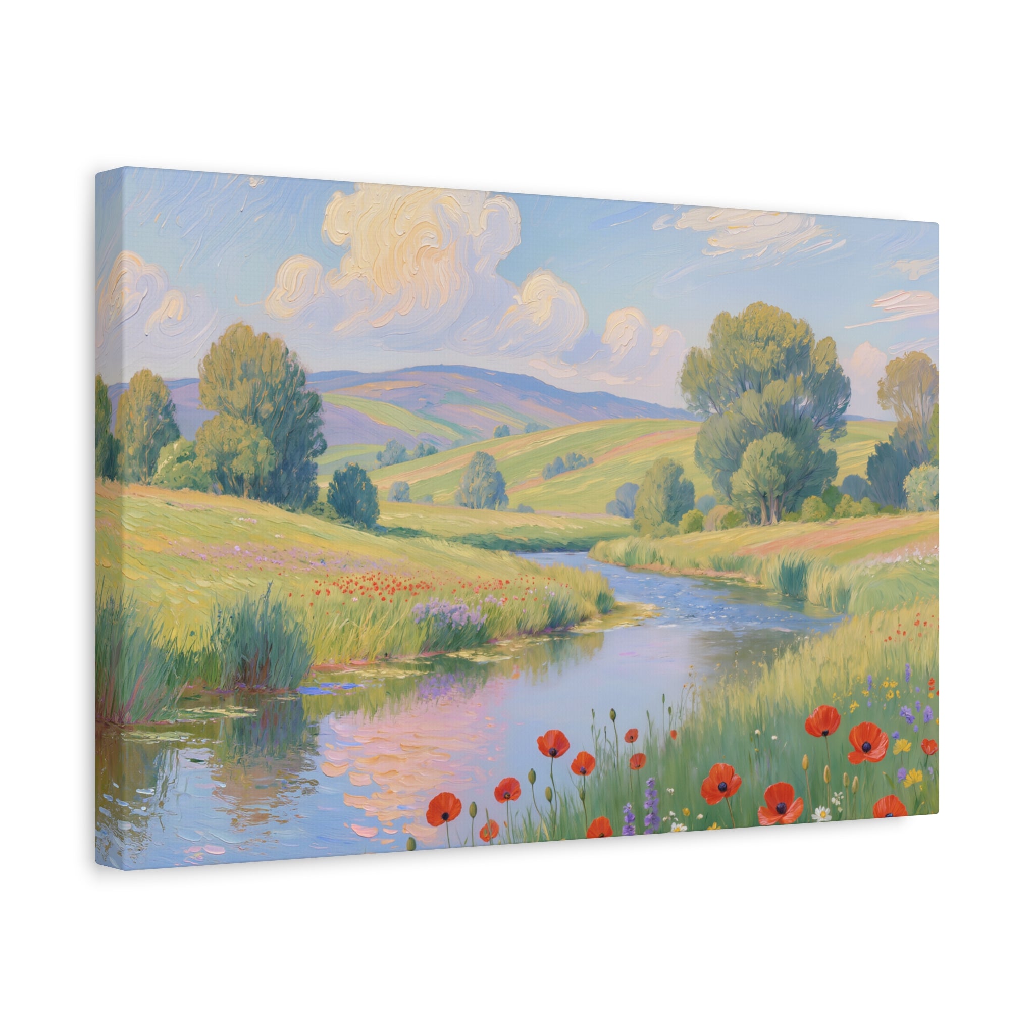 Poppy Meadow River Matte Canvas Print Stretched 1.25"