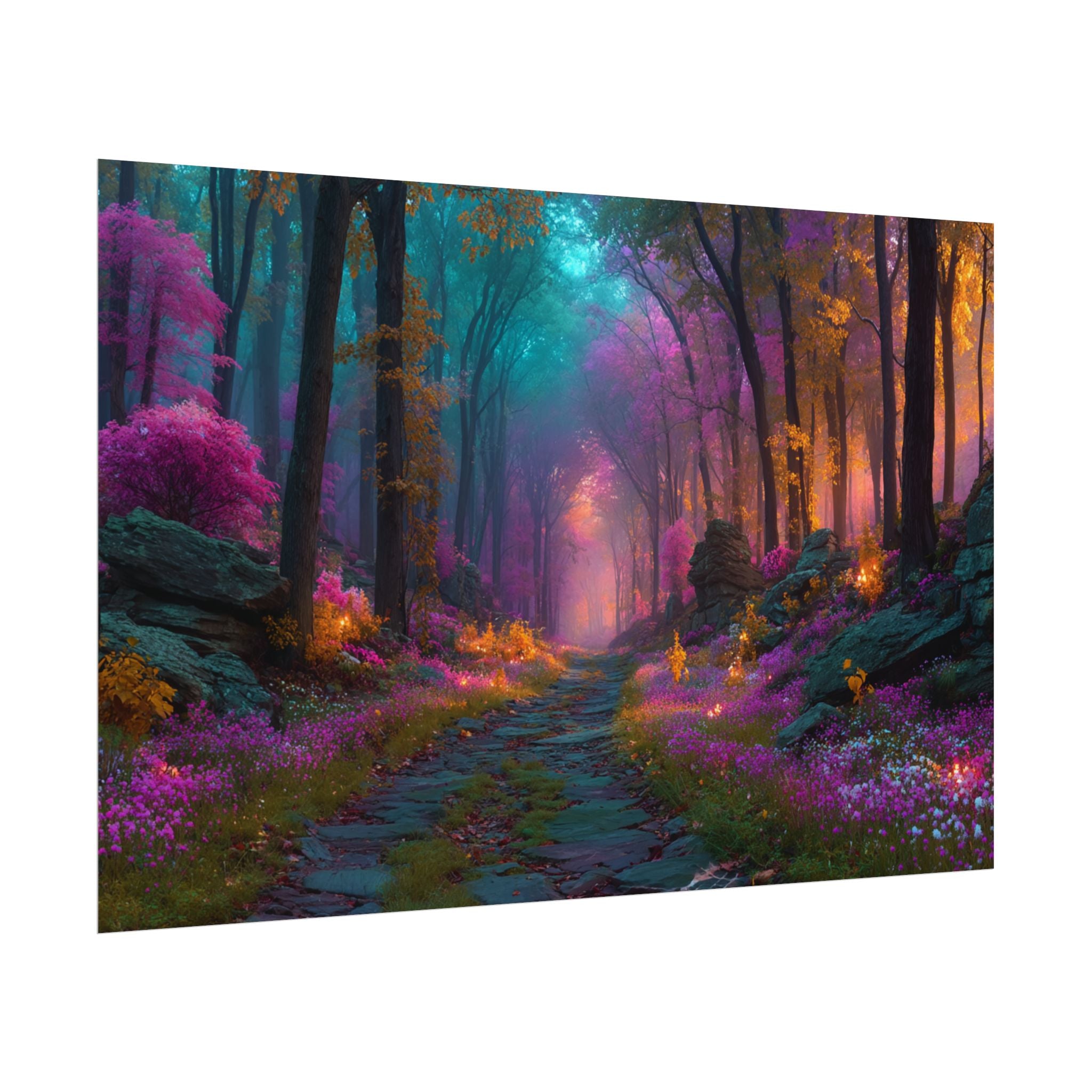 Fantasy Forest Rolled Poster Dreamy Purple & Teal Woodland Wall Art