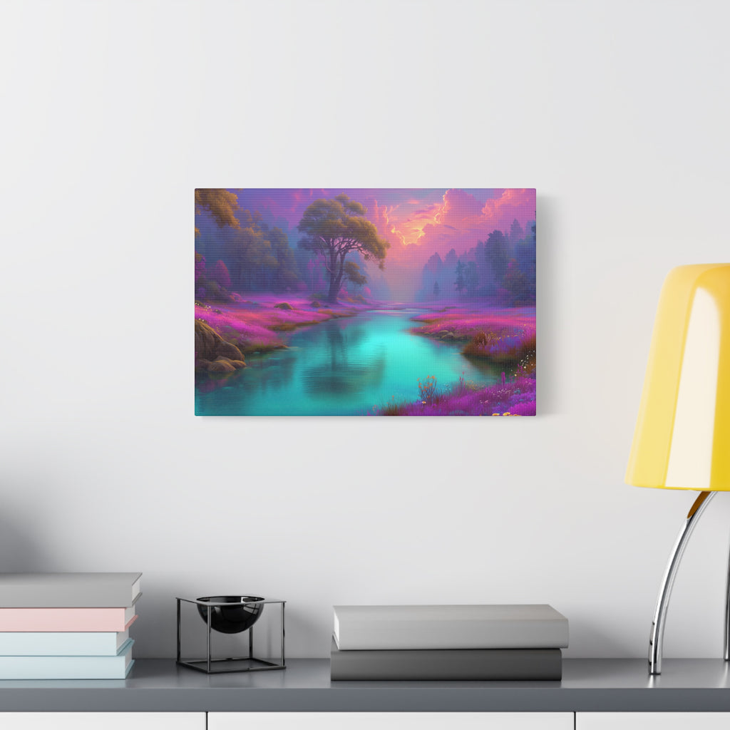 Dreamscape River Matte Canvas Wall Art Vibrant Fantasy Landscape, Stretched 1.25"