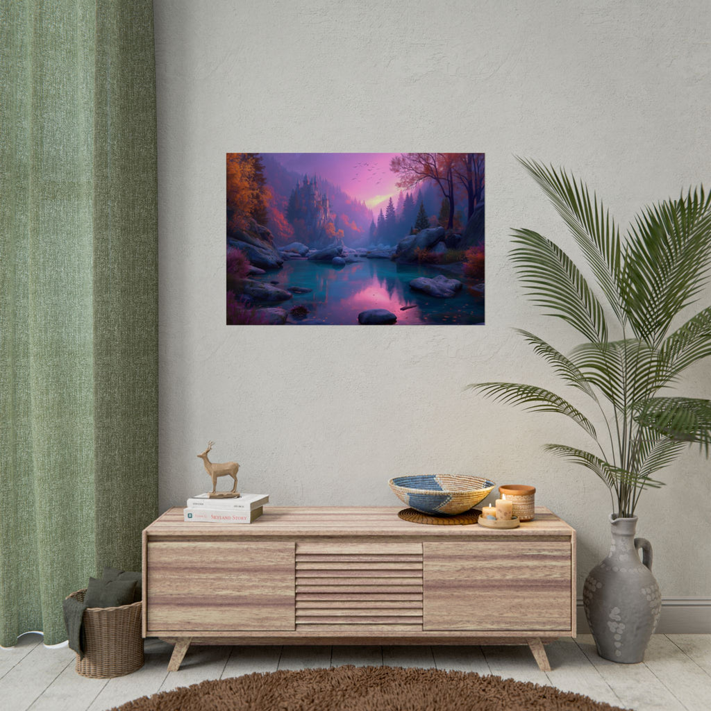 Scenic Twilight Lake  Dreamy Forest Sunset Wall Art