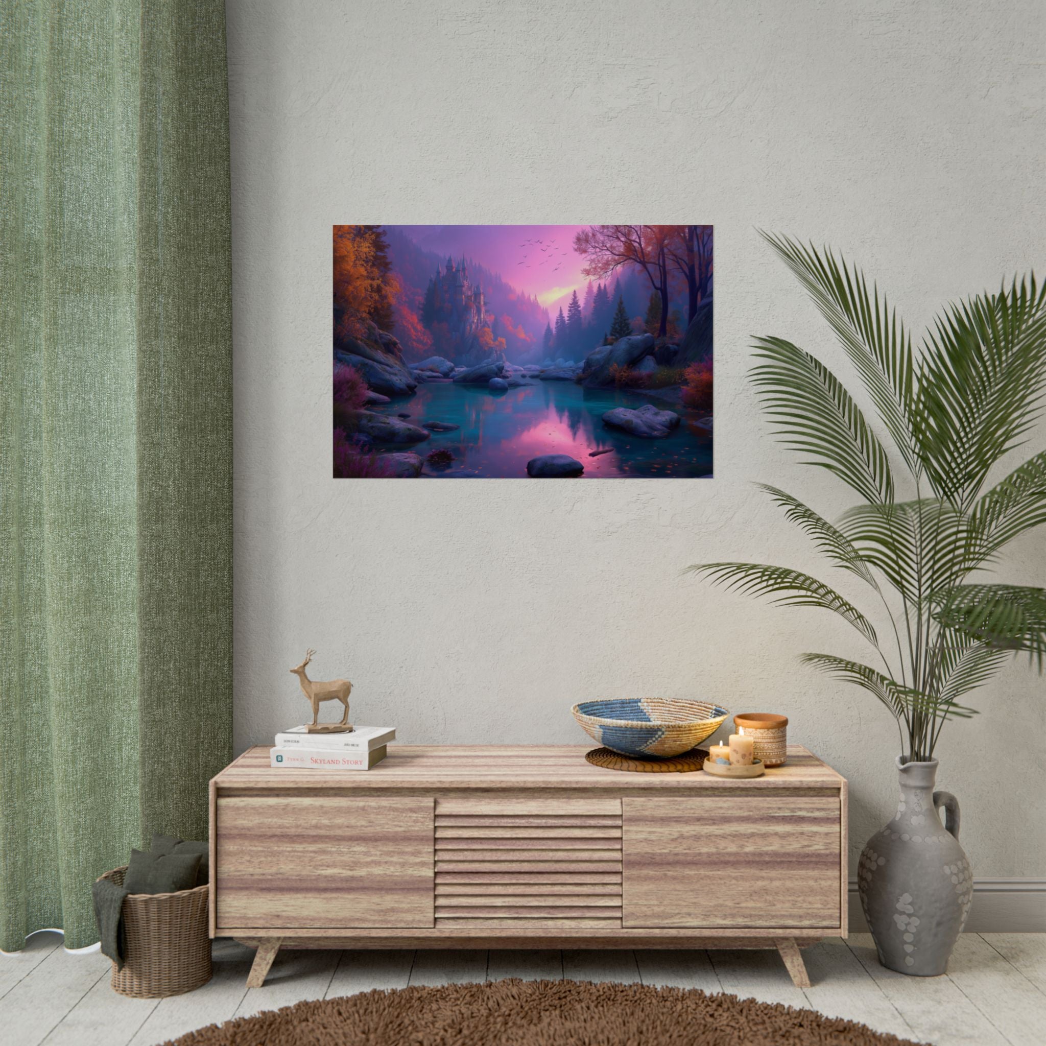 Scenic Twilight Lake  Dreamy Forest Sunset Wall Art
