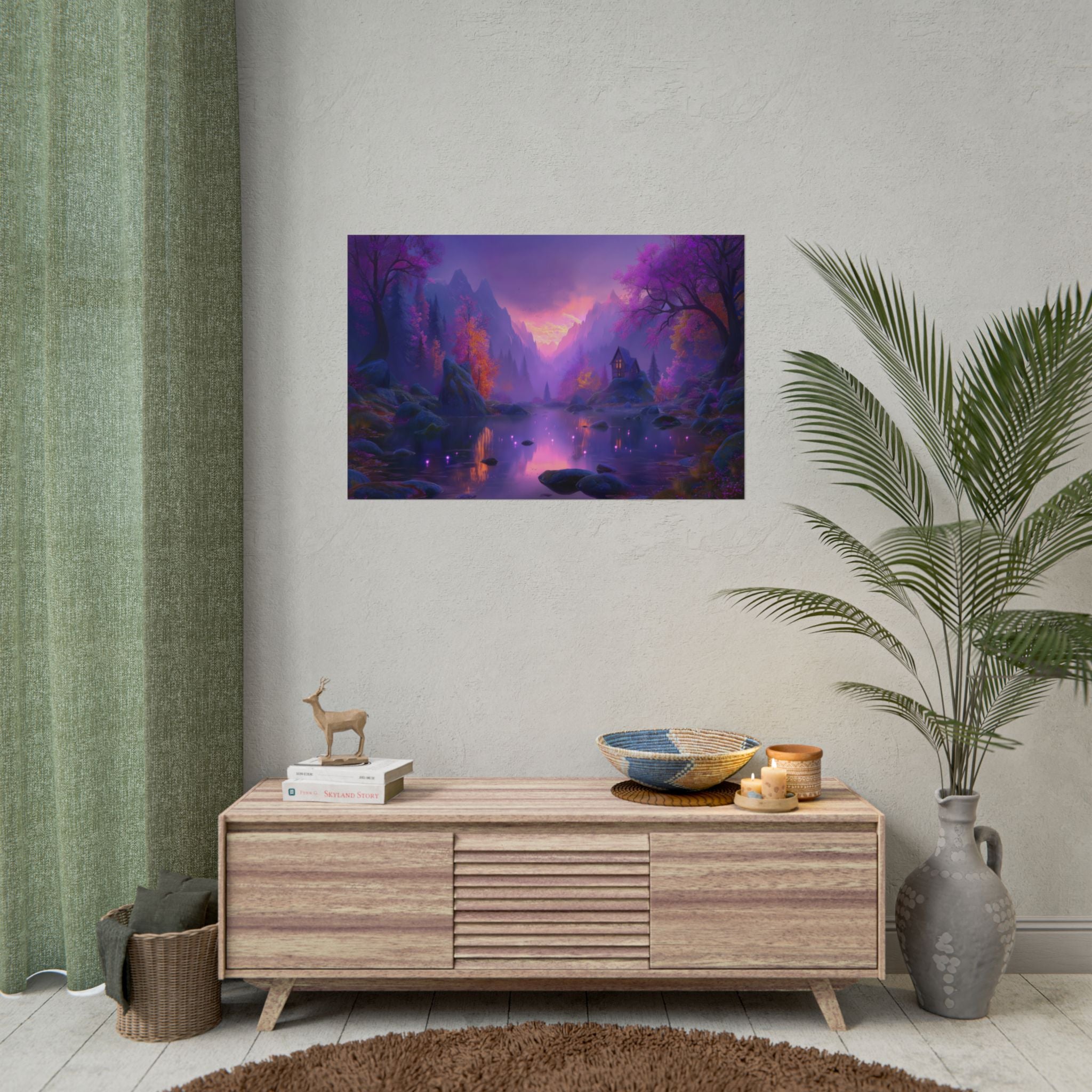 Fantasy Landscape Purple Twilight Lake Scene print