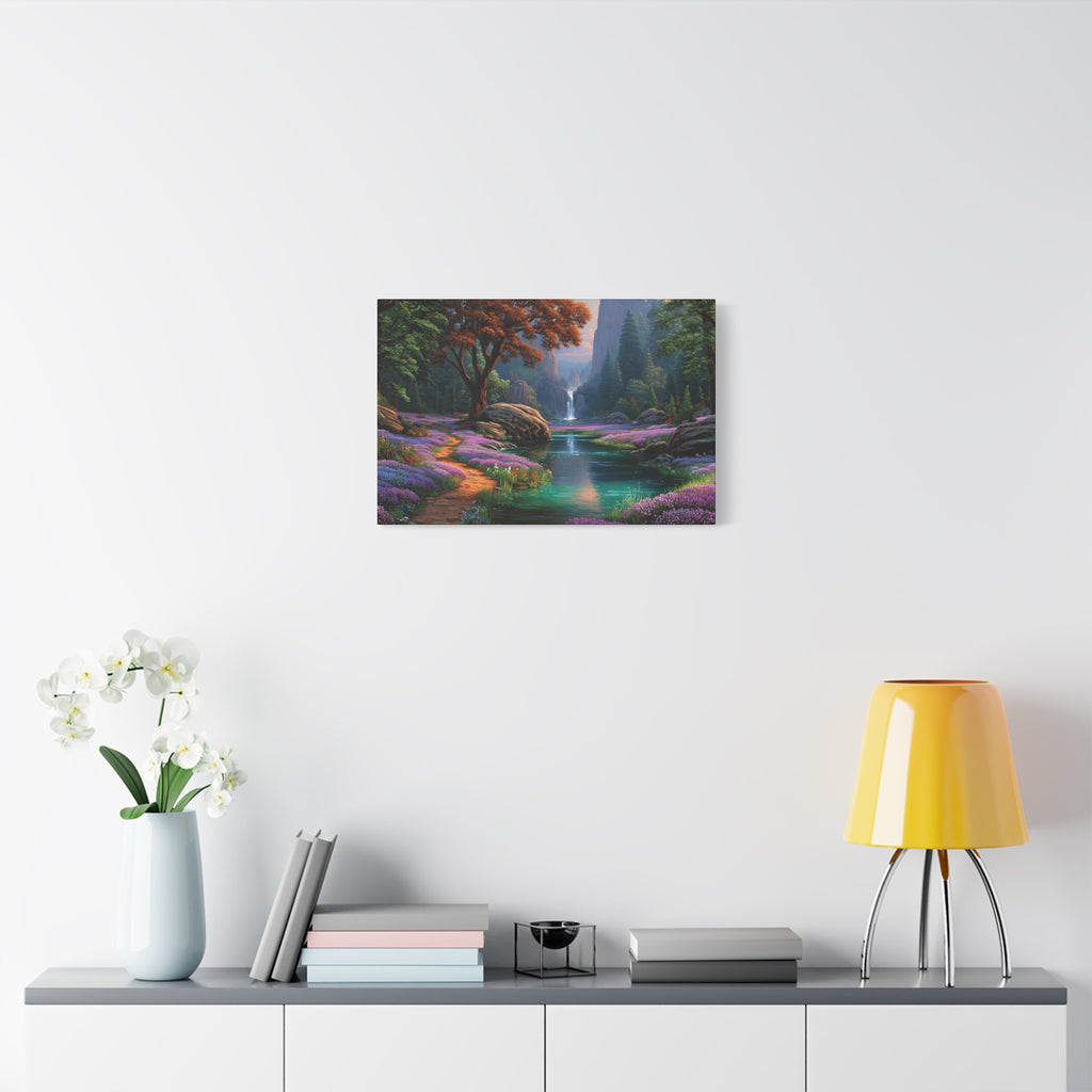Enchanted Forest Waterfall Matte Canvas Print Stretched Wall Art