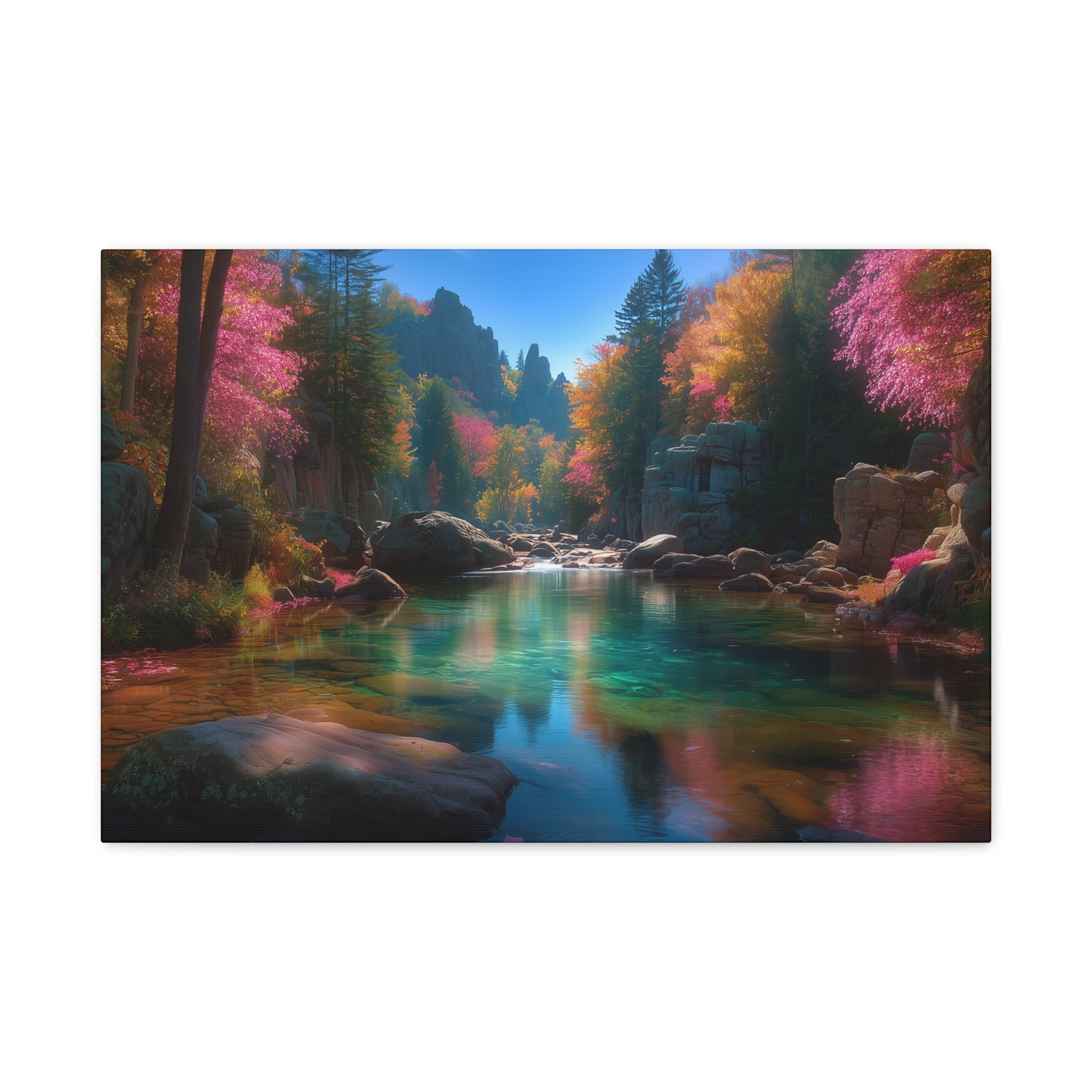 Tranquil Forest River Matte Canvas Print Stretched Wall Art