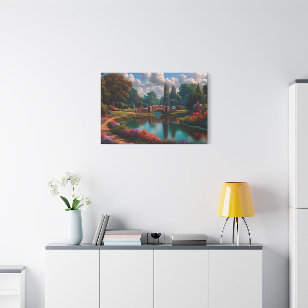 Canvas Wall Art Serene Garden Bridge Landscape Matte Canvas