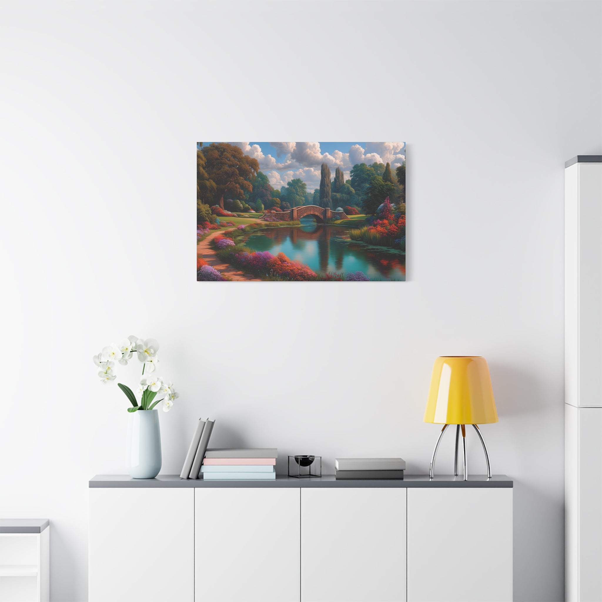 Canvas Wall Art Serene Garden Bridge Landscape Matte Canvas
