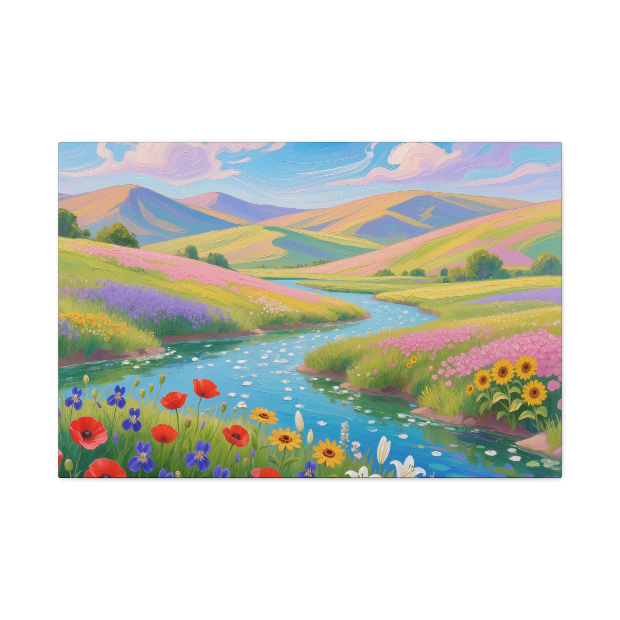 Matte Canvas Print Colorful Meadow River Landscape Wall Art