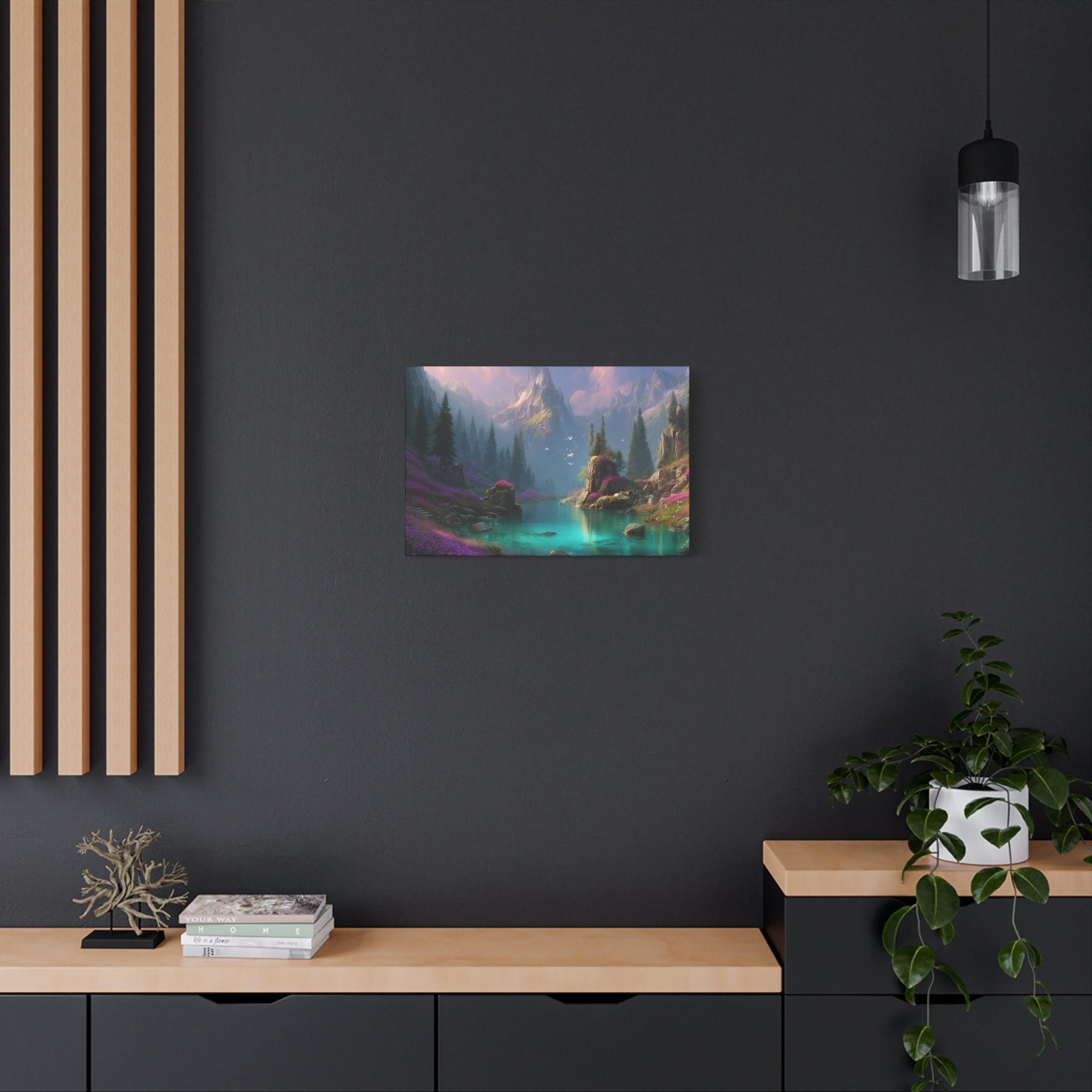 Matte Stretched Canvas Wall Art Tranquil Fantasy Lake Landscape