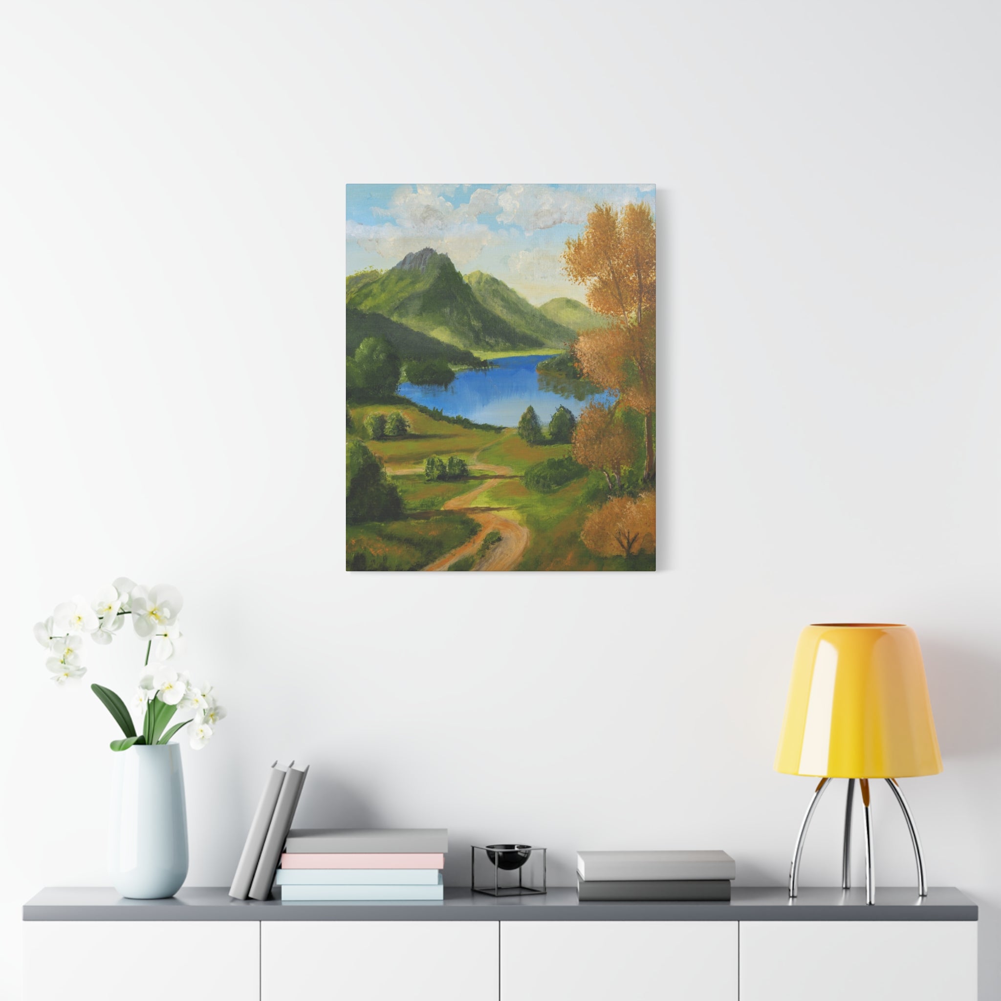 Landscape Canvas Wall Art Serene Mountain Lake Matte Stretched Canvas (1.25")