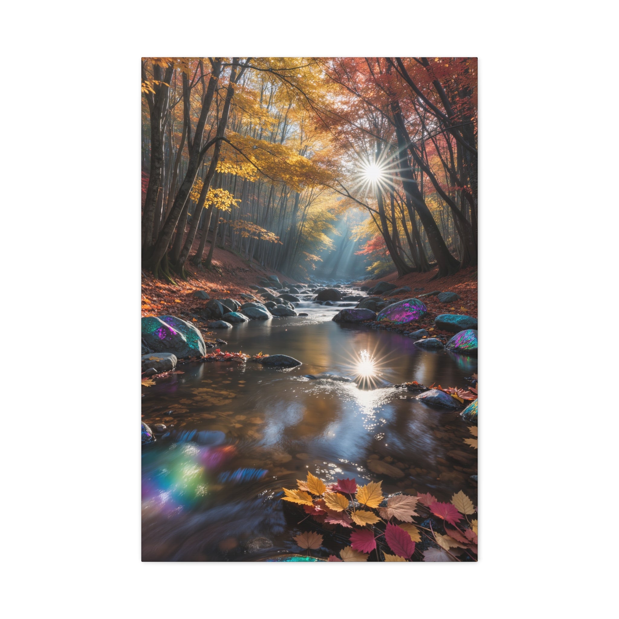 Autumn Forest Stream Matte Canvas Print Stretched Wall Art