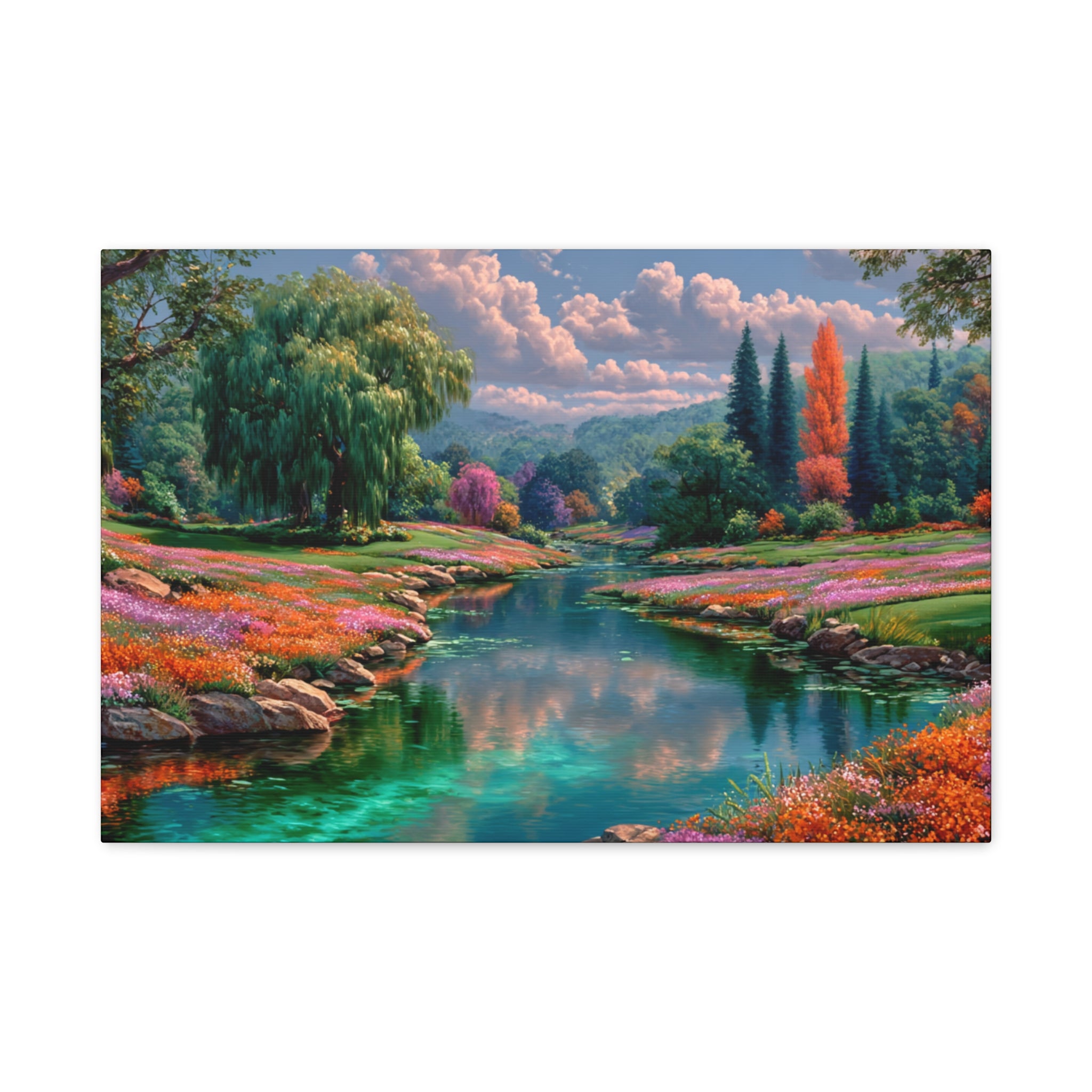Scenic River Landscape Matte Canvas Wall Art Stretched 1.25"