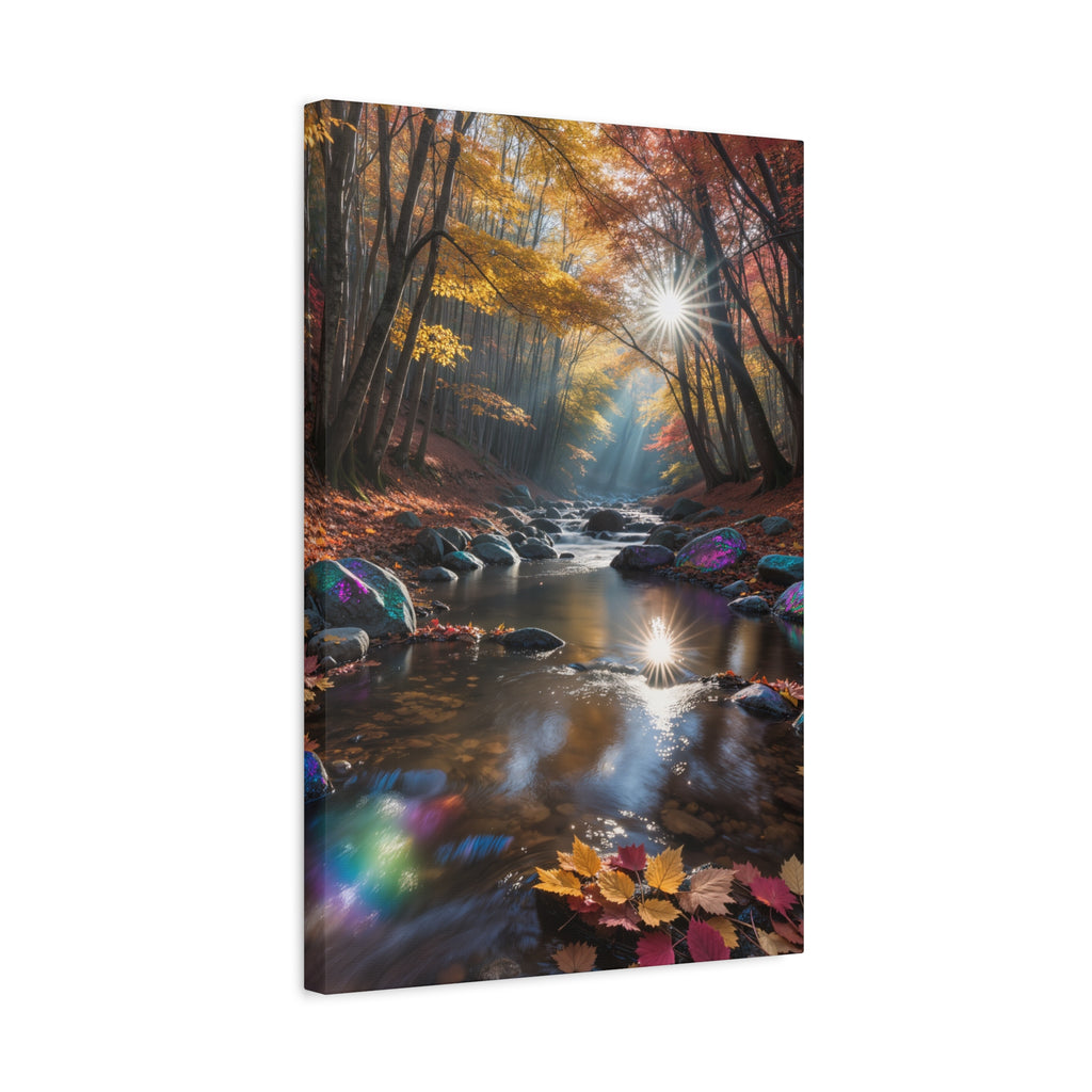 Autumn Forest Stream Matte Canvas Print Stretched Wall Art