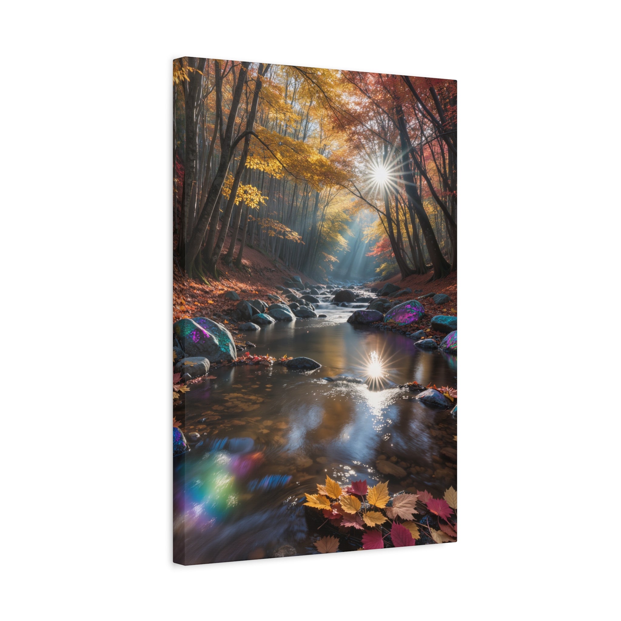 Autumn Forest Stream Matte Canvas Print Stretched Wall Art