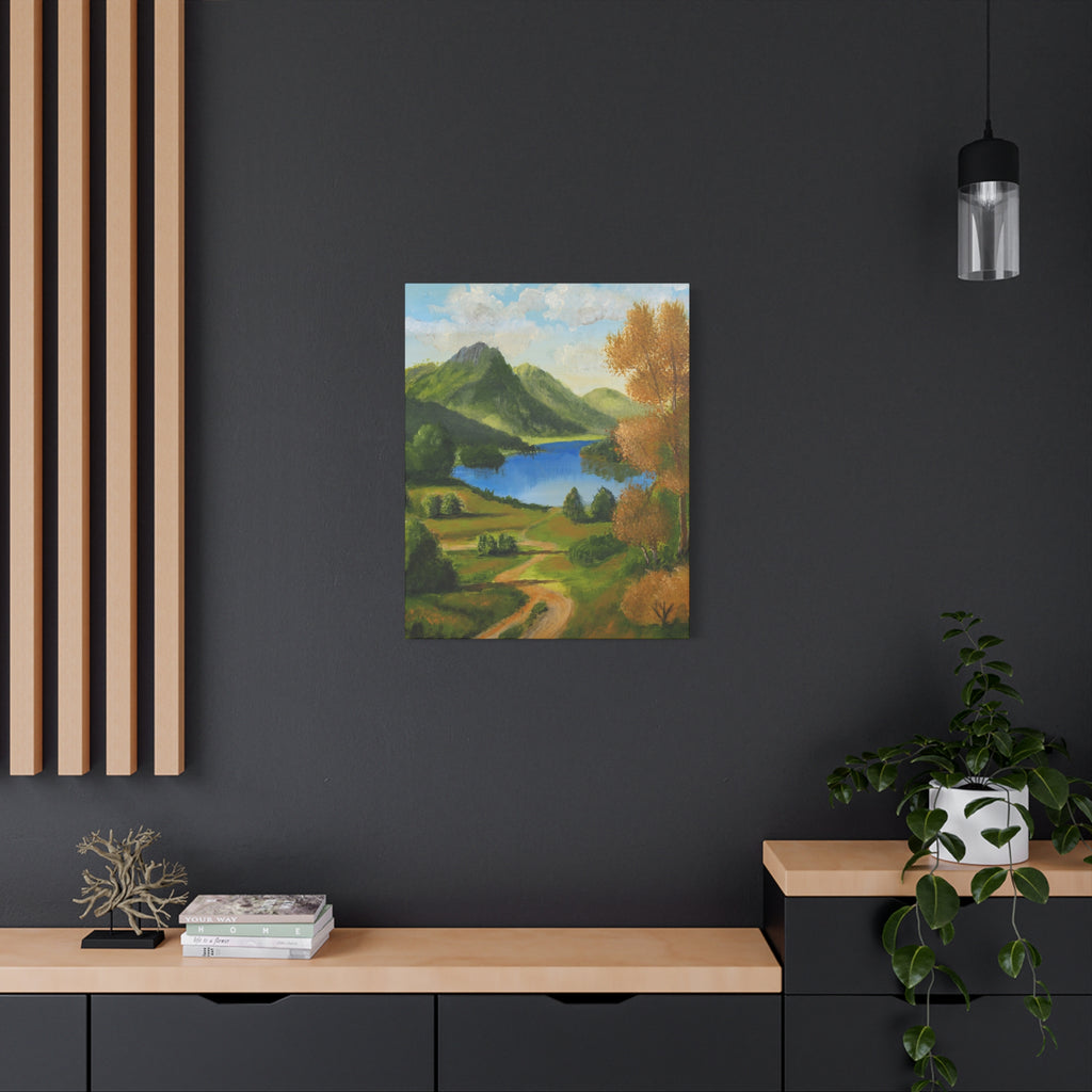Landscape Canvas Wall Art Serene Mountain Lake Matte Stretched Canvas (1.25")
