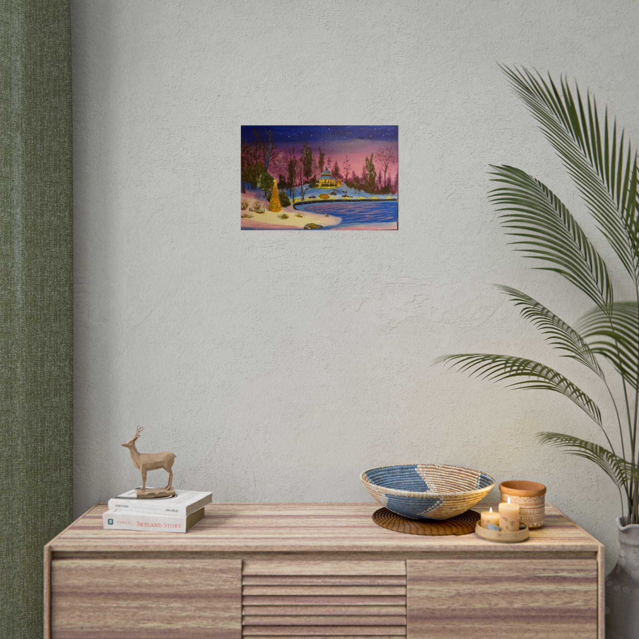 Christmas Winter Lake Landscape Snowy Evening Cabin Art Print