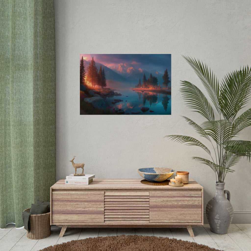 Serene Mountain Lake Sunset Landscape Wall Art