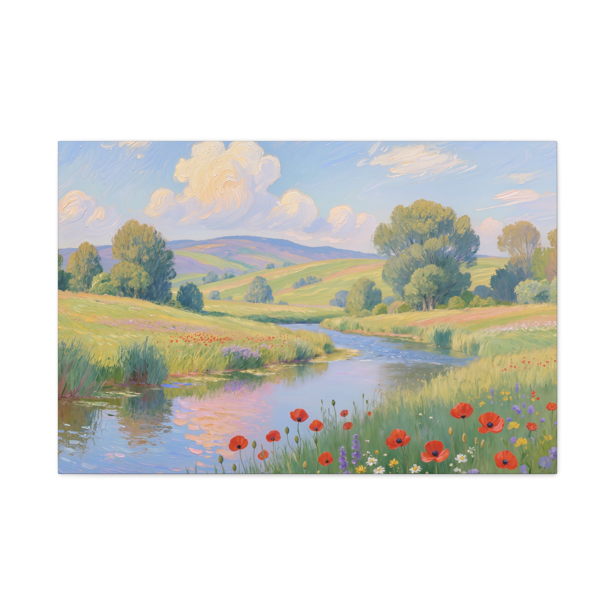 Poppy Meadow River Matte Canvas Print Stretched 1.25"