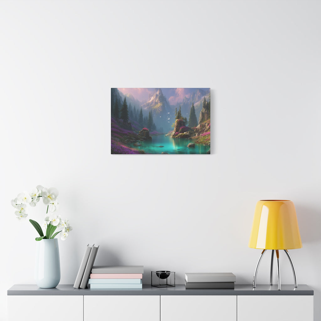 Matte Stretched Canvas Wall Art Tranquil Fantasy Lake Landscape