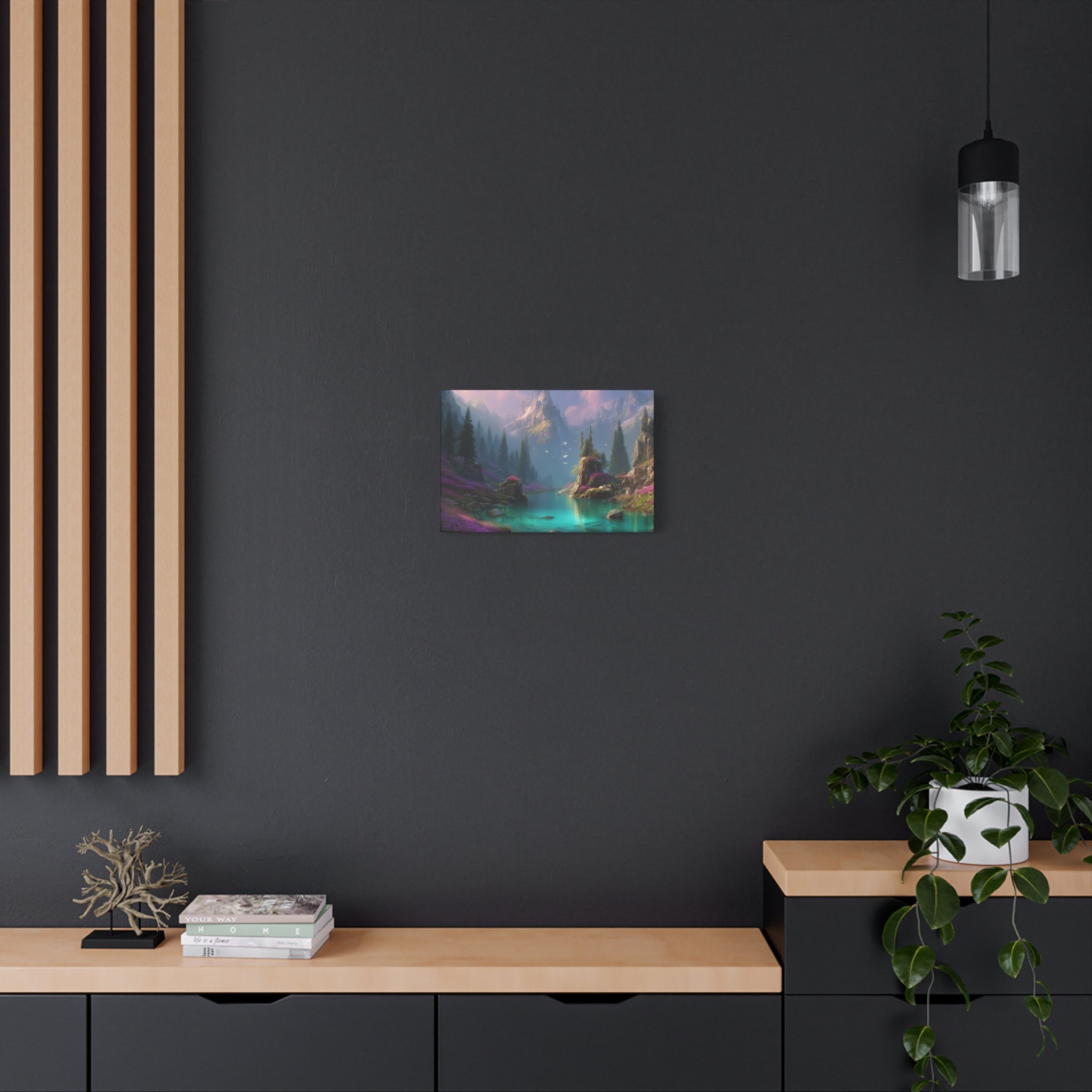 Matte Stretched Canvas Wall Art Tranquil Fantasy Lake Landscape