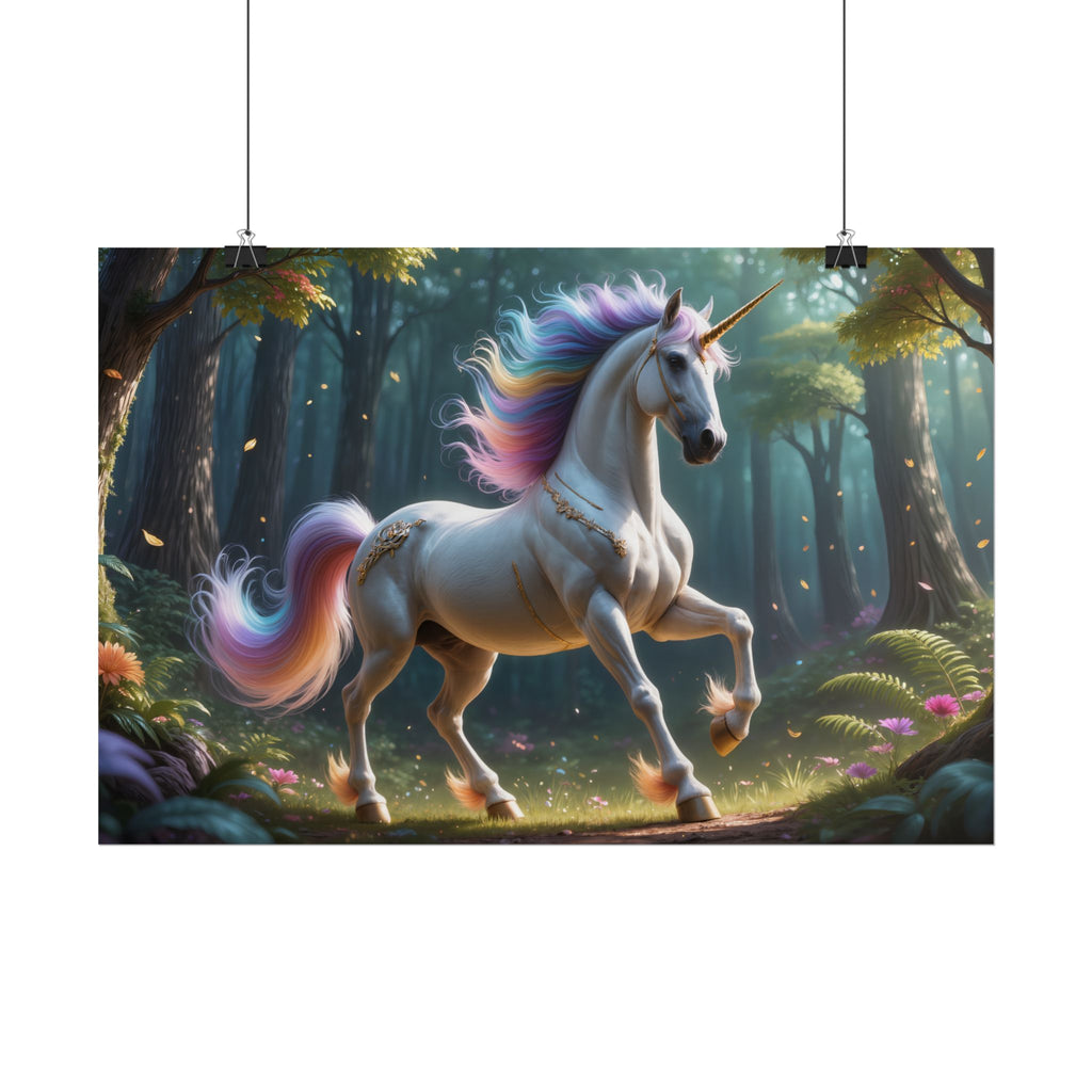 Unicorn Forest  Rainbow Mane Fantasy Wall Art (Rolled Poster)
