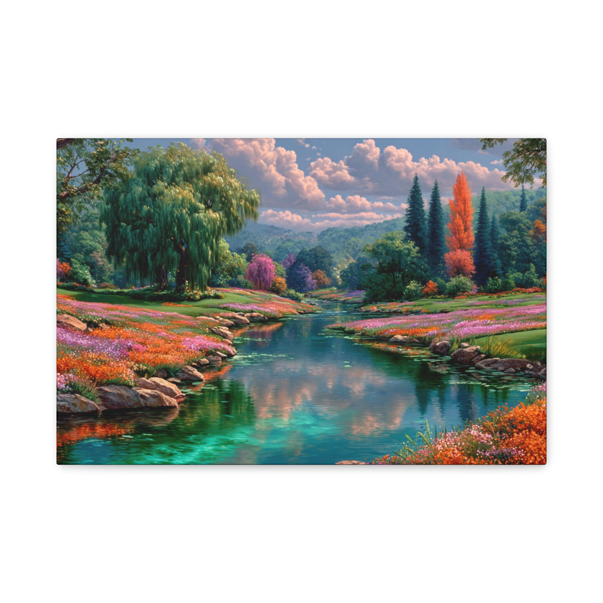 Scenic River Landscape Matte Canvas Wall Art Stretched 1.25"