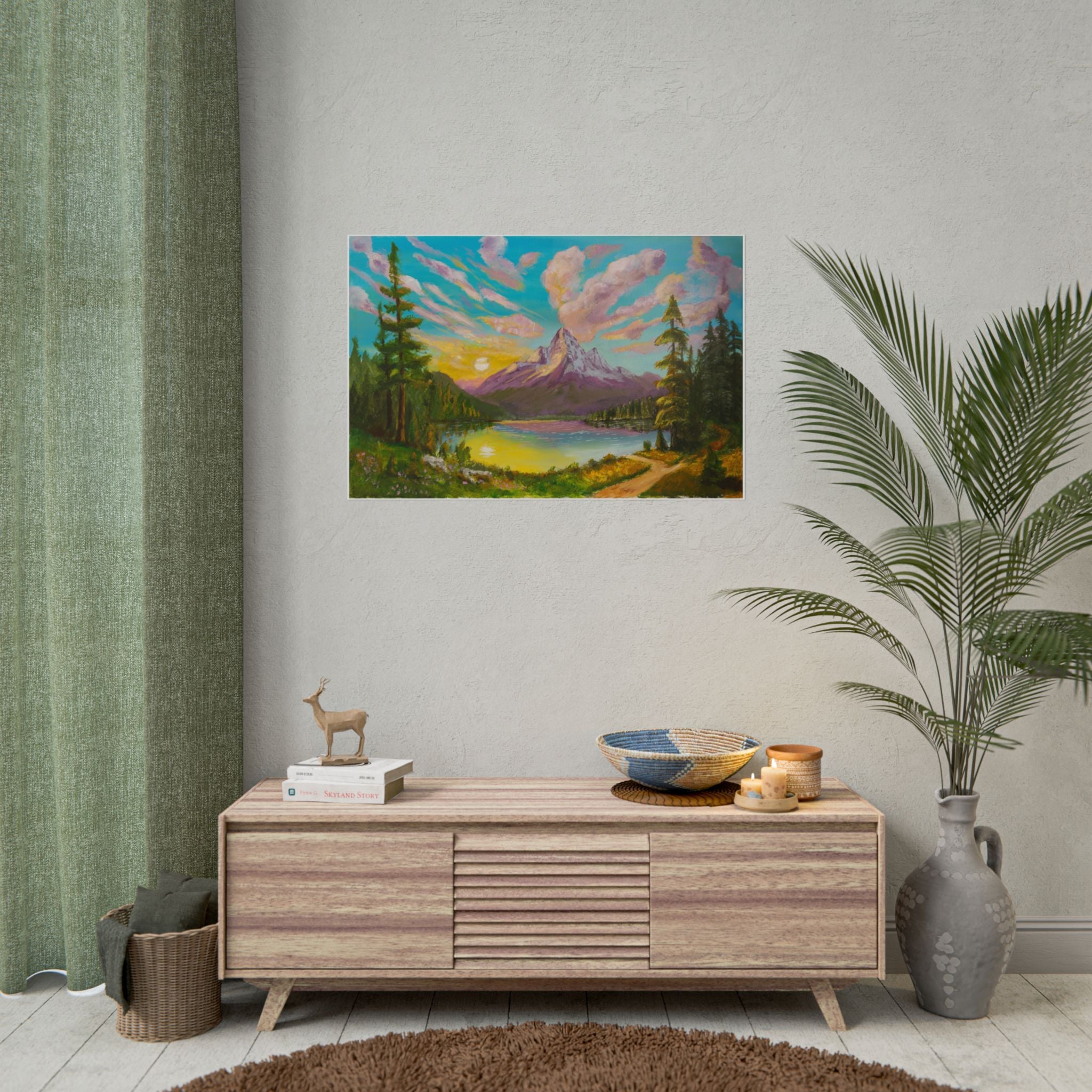 Serene Mountain Lake Sunset Art Print