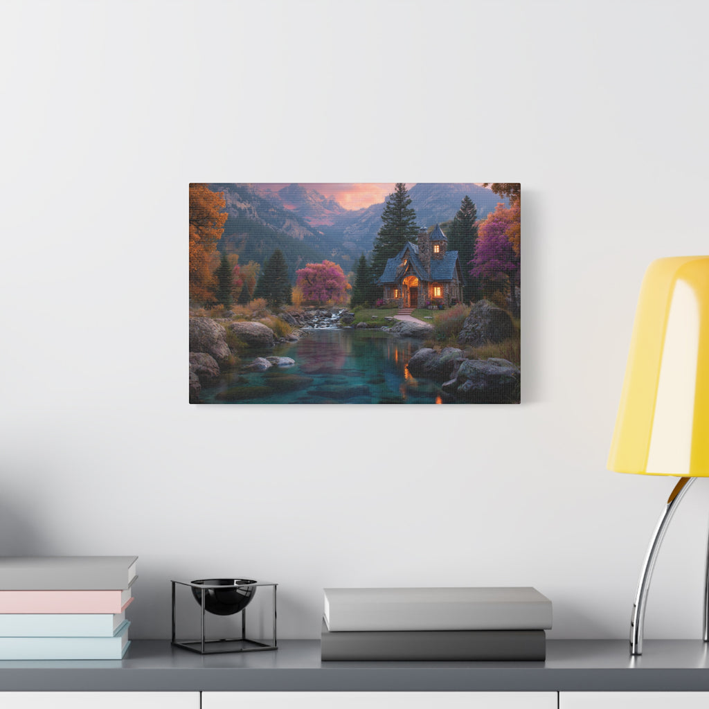 Cozy Mountain Cottage Matte Canvas Print Stretched Wall Art