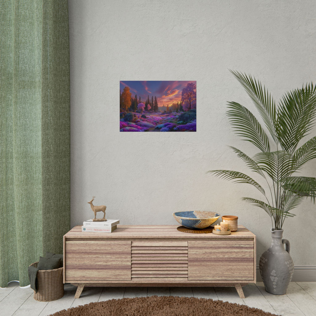 Dreamy Purple Sunset Forest Landscape Wall Art