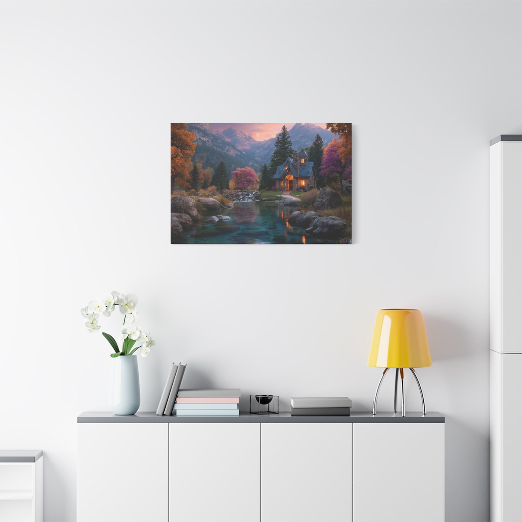 Cozy Mountain Cottage Matte Canvas Print Stretched Wall Art