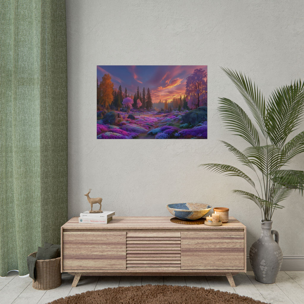 Dreamy Purple Sunset Forest Landscape Wall Art