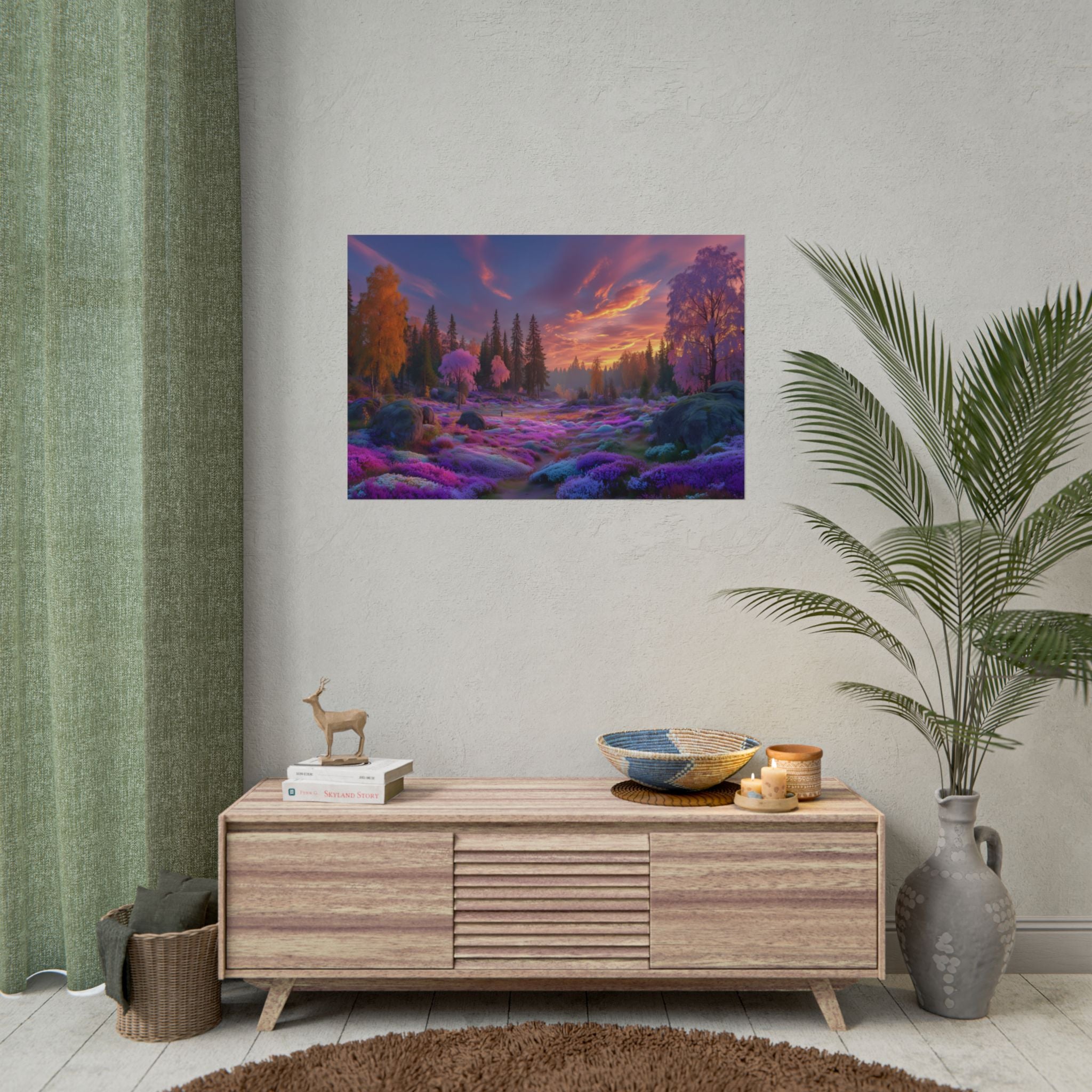 Dreamy Purple Sunset Forest Landscape Wall Art