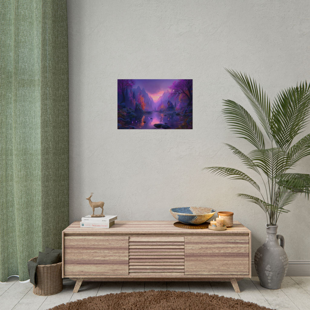 Fantasy Landscape Purple Twilight Lake Scene print
