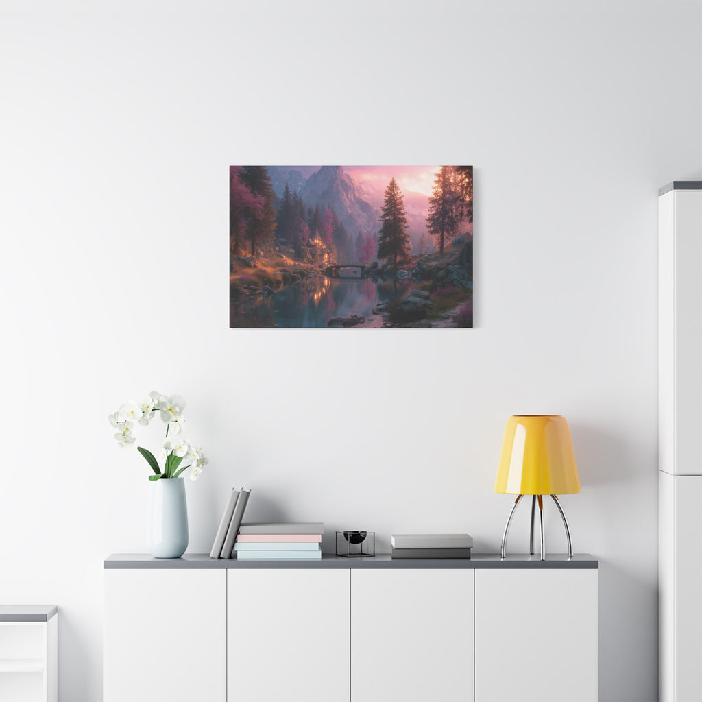 Sunset Forest Lake Matte Canvas Wall Art Stretched 1.25"