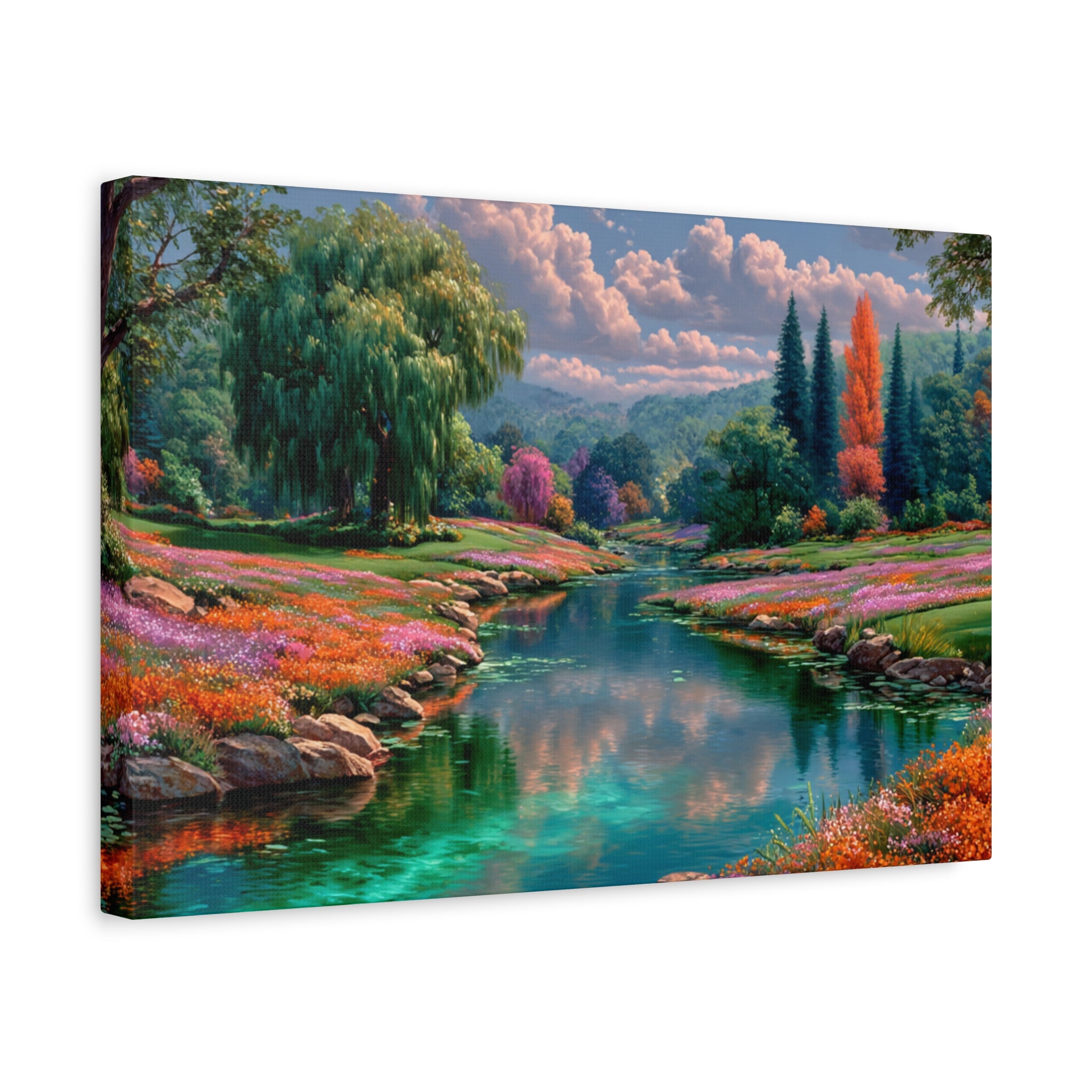 Scenic River Landscape Matte Canvas Wall Art Stretched 1.25"