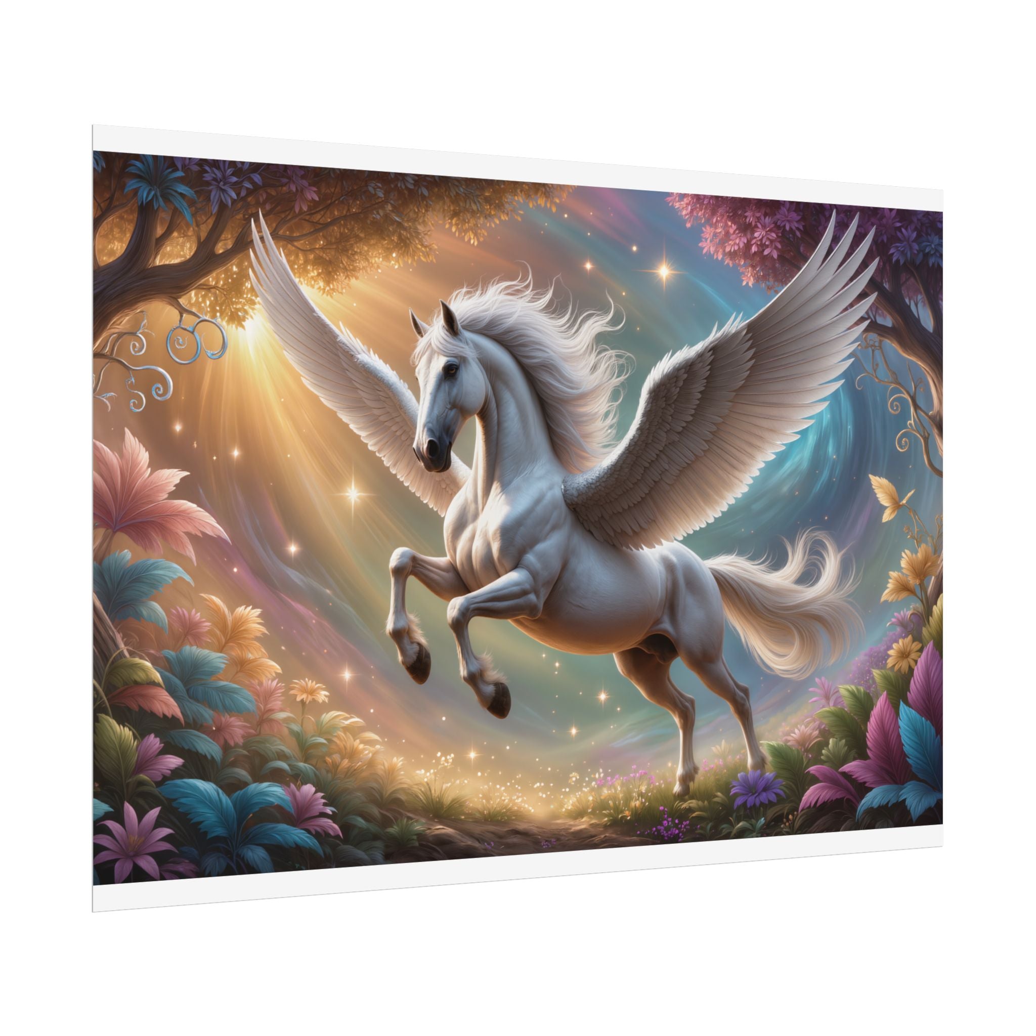 Pegasus Fantasy Art Magical Winged Horse Rolled Poster for Kids’ Rooms & Fantasy Decor