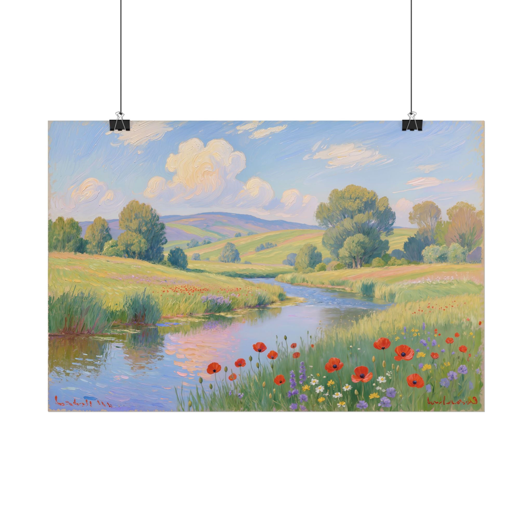 Tranquil Meadow River Landscape Print