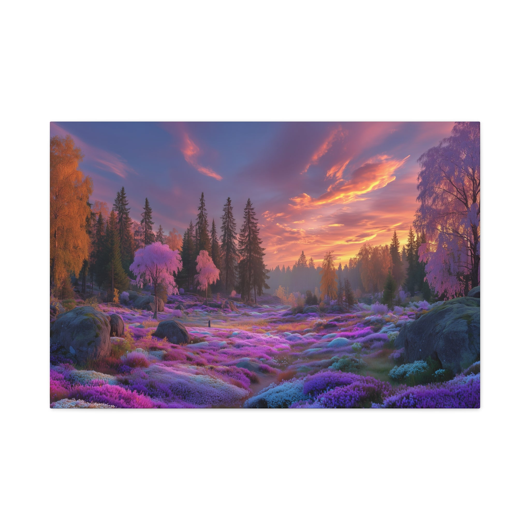 Dreamscape Forest Matte Canvas Print Vibrant Sunset Purple Meadow Wall Art