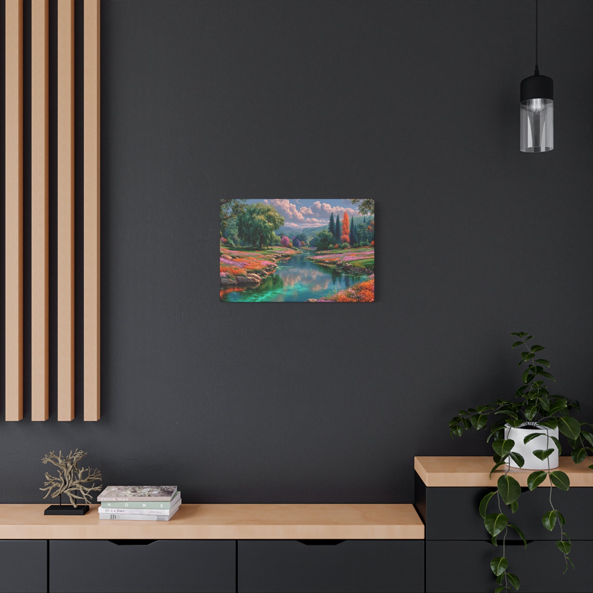 Scenic River Landscape Matte Canvas Wall Art Stretched 1.25"