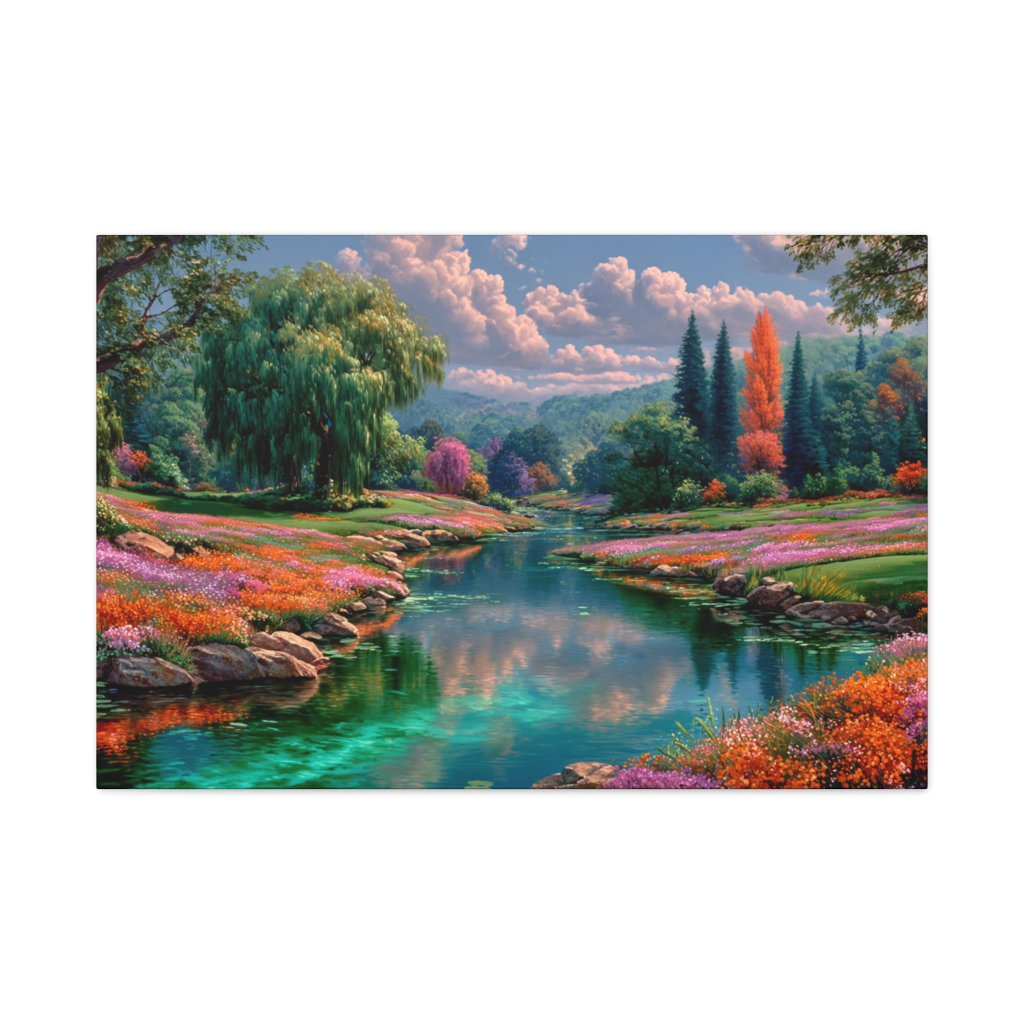 Scenic River Landscape Matte Canvas Wall Art Stretched 1.25"
