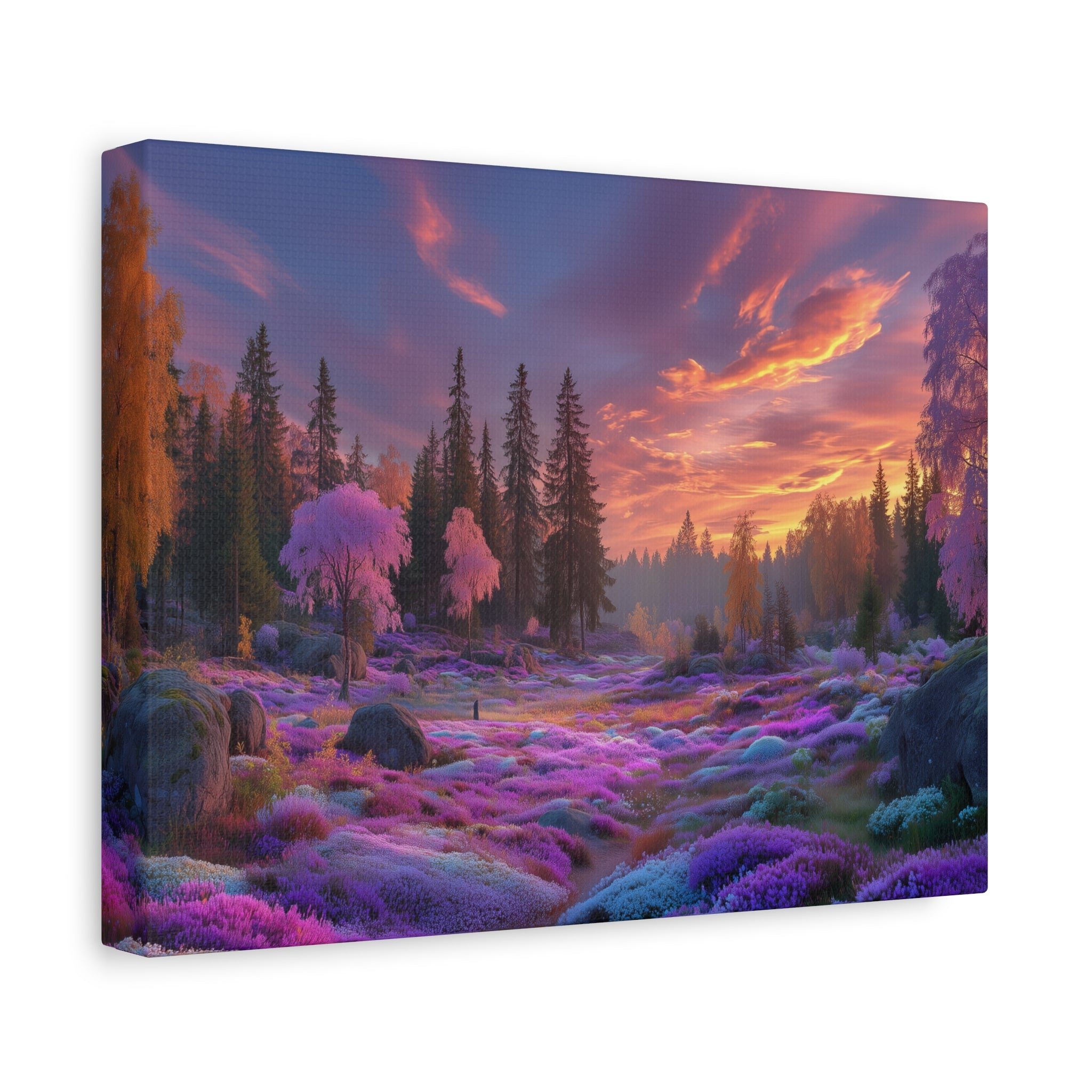 Dreamscape Forest Matte Canvas Print Vibrant Sunset Purple Meadow Wall Art